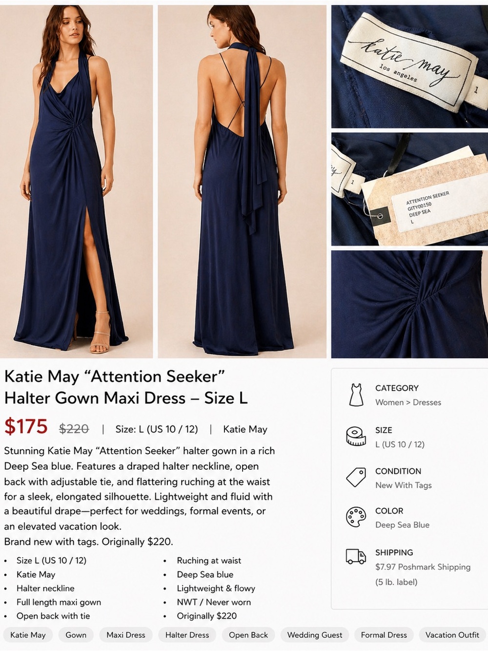 Katie May Deep Sea Blue Halter Maxi Dress